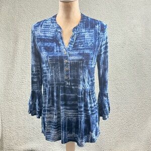 Studio Works Blue Patterned Henley Tunic Top